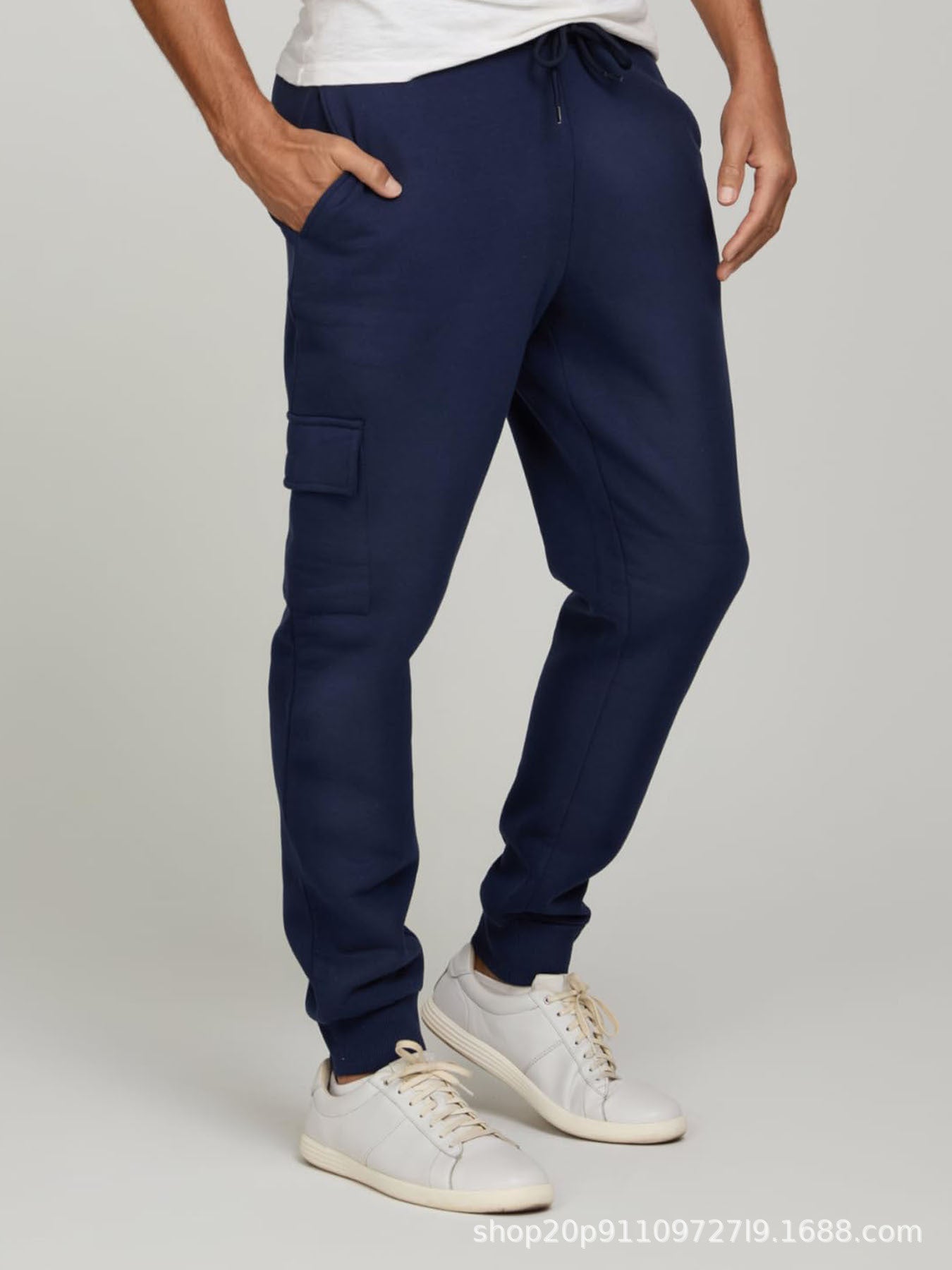 Men's casual fitness trousers with fleece lining and tapered cuffs, sporty cargo pants, running trousers 470