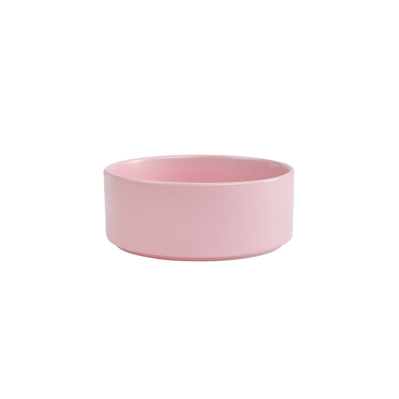 Cat bowl ceramic double bowl water bowl integrated wooden frame dog bowl dog basin 327