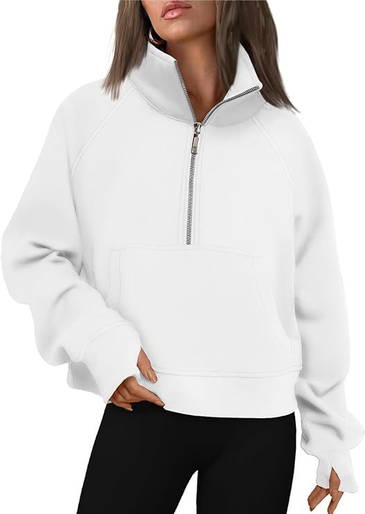 Women's Autumn/Winter Fleece Loose-fitting Jacket with Raglan Sleeves and Stand Collar Half-Zip Sweatshirt 453