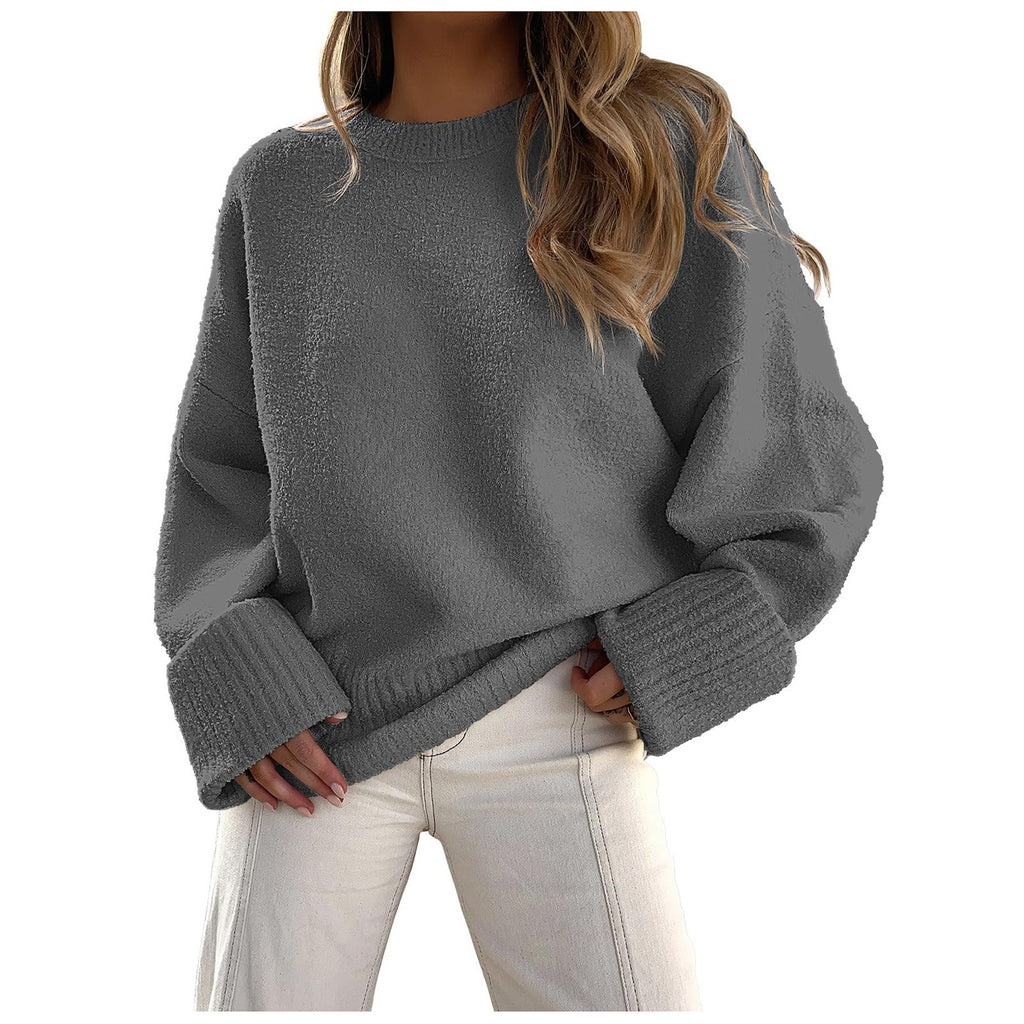 New autumn/winter versatile women's round neck long-sleeved plush thick warm sweater476