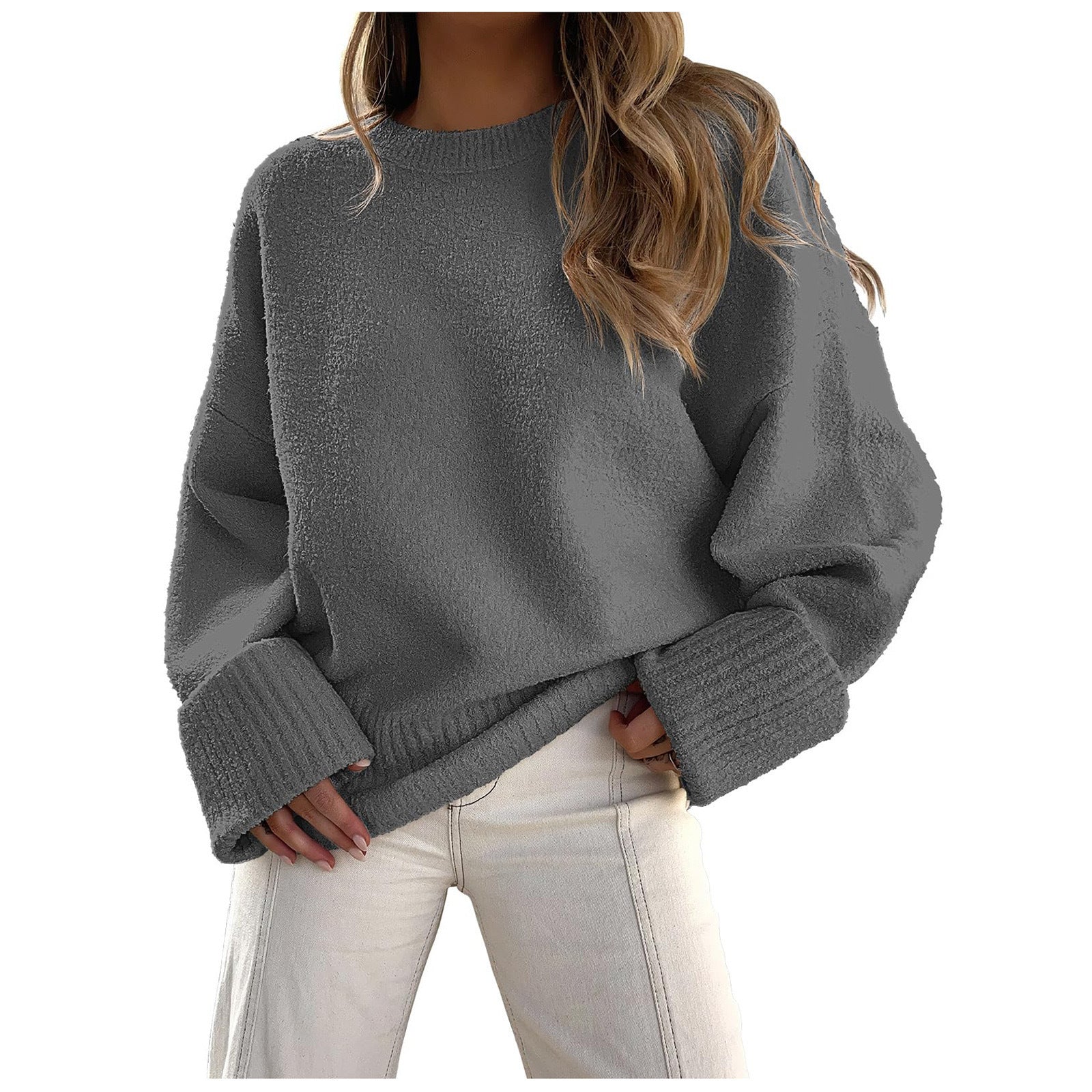 New autumn/winter versatile women's round neck long-sleeved plush thick warm sweater476