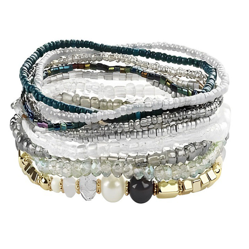 Bohemian Rice Bead Bracelet Ins Design Sense Handmade Contrast Stacked Bracelet Set 278