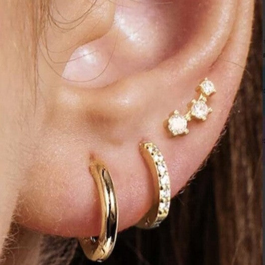 Inlaid zircon copper ear buckle creative temperament zirconia twist buckle earring set 3-piece set 277