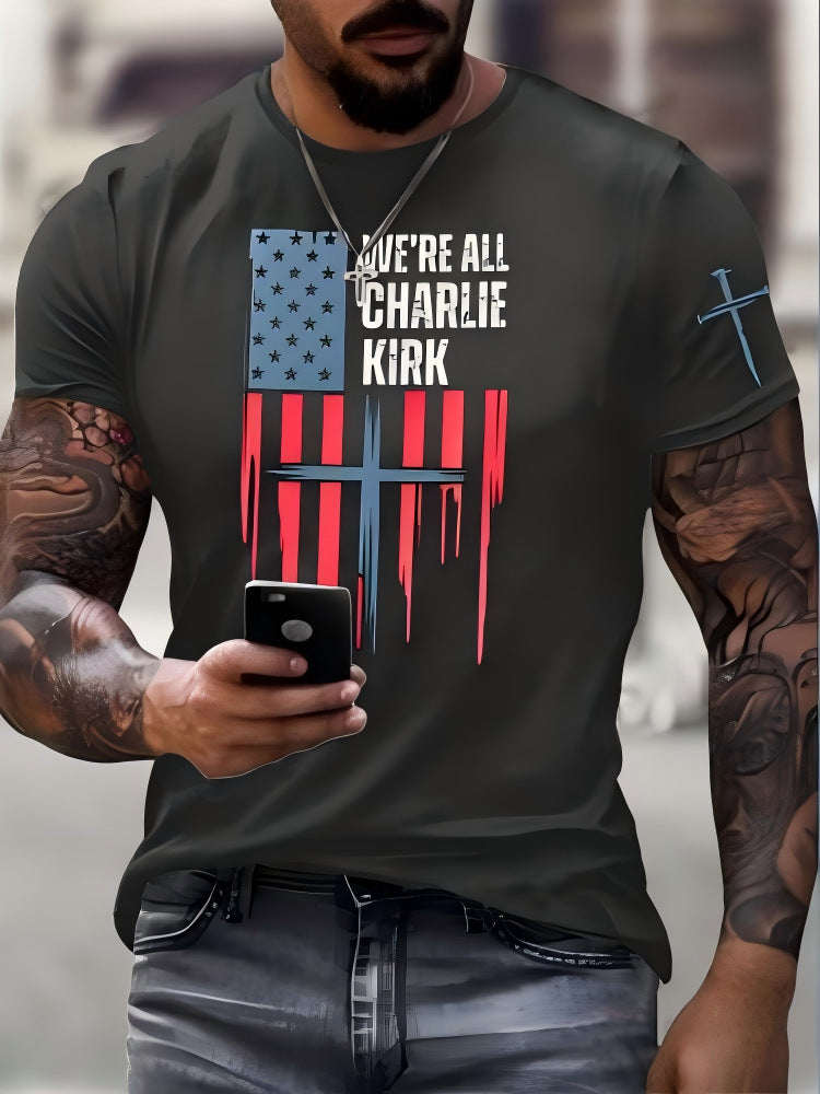 Men's slim fit short-sleeved T-shirt with exclusive logo print, comfortable and versatile 482