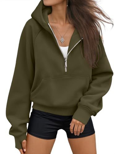 New Autumn/Winter Hooded Half-Zip Solid Color Casual Long-Sleeve Sweatshirt for Women 484