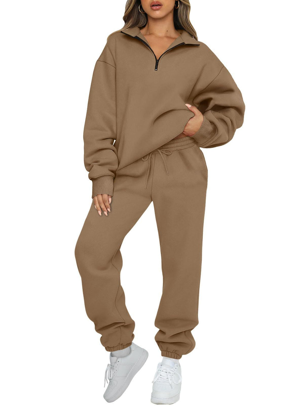Women's Solid Color Pocketless Sweatshirt and Pants Tracksuit 480