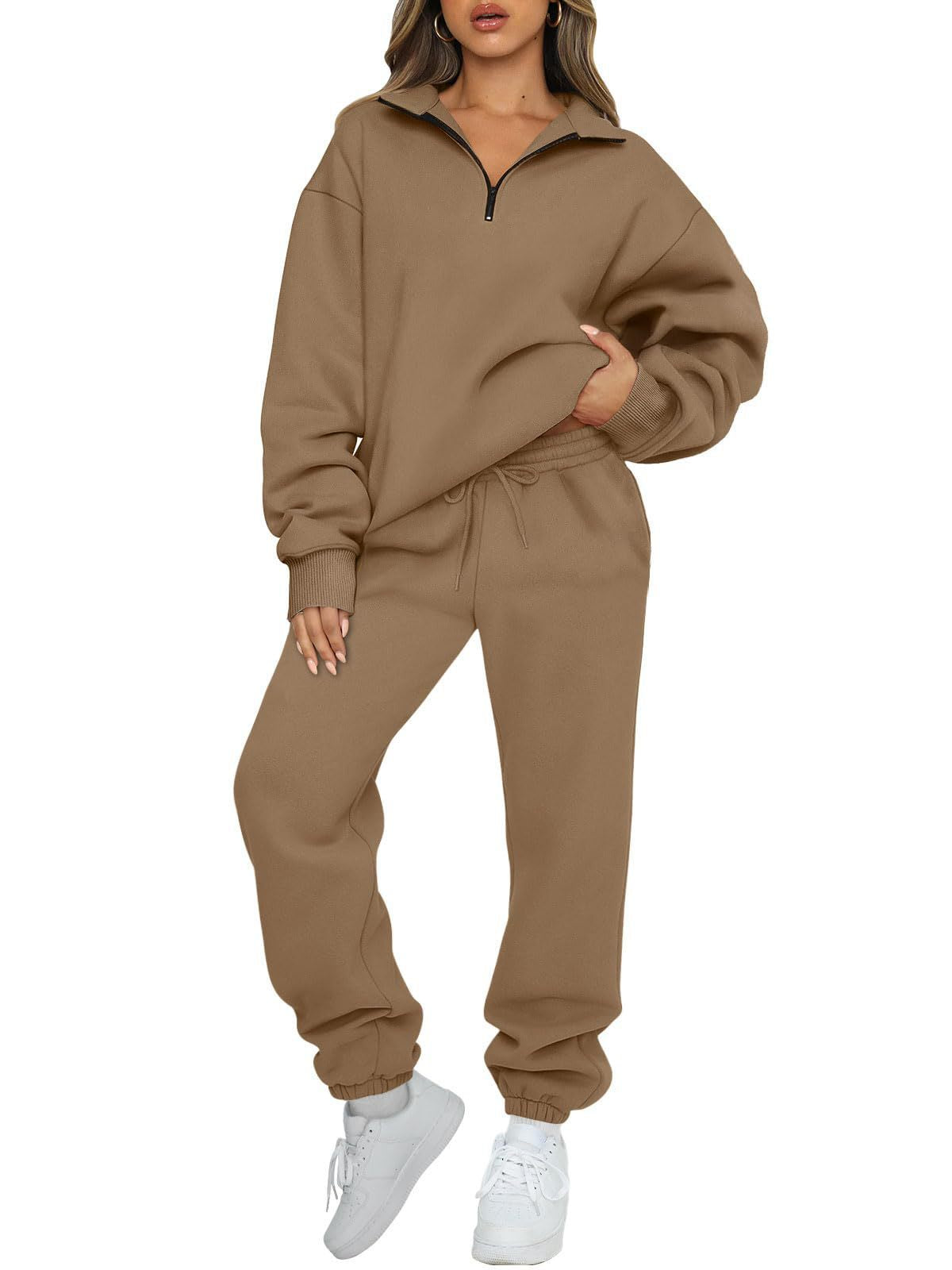 Women's Solid Color Pocketless Sweatshirt and Pants Tracksuit 480