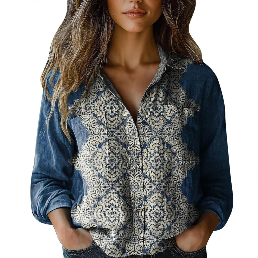 Women's shirt top V-neck printed shirt 082
