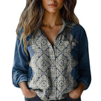 Women's shirt top V-neck printed shirt 082