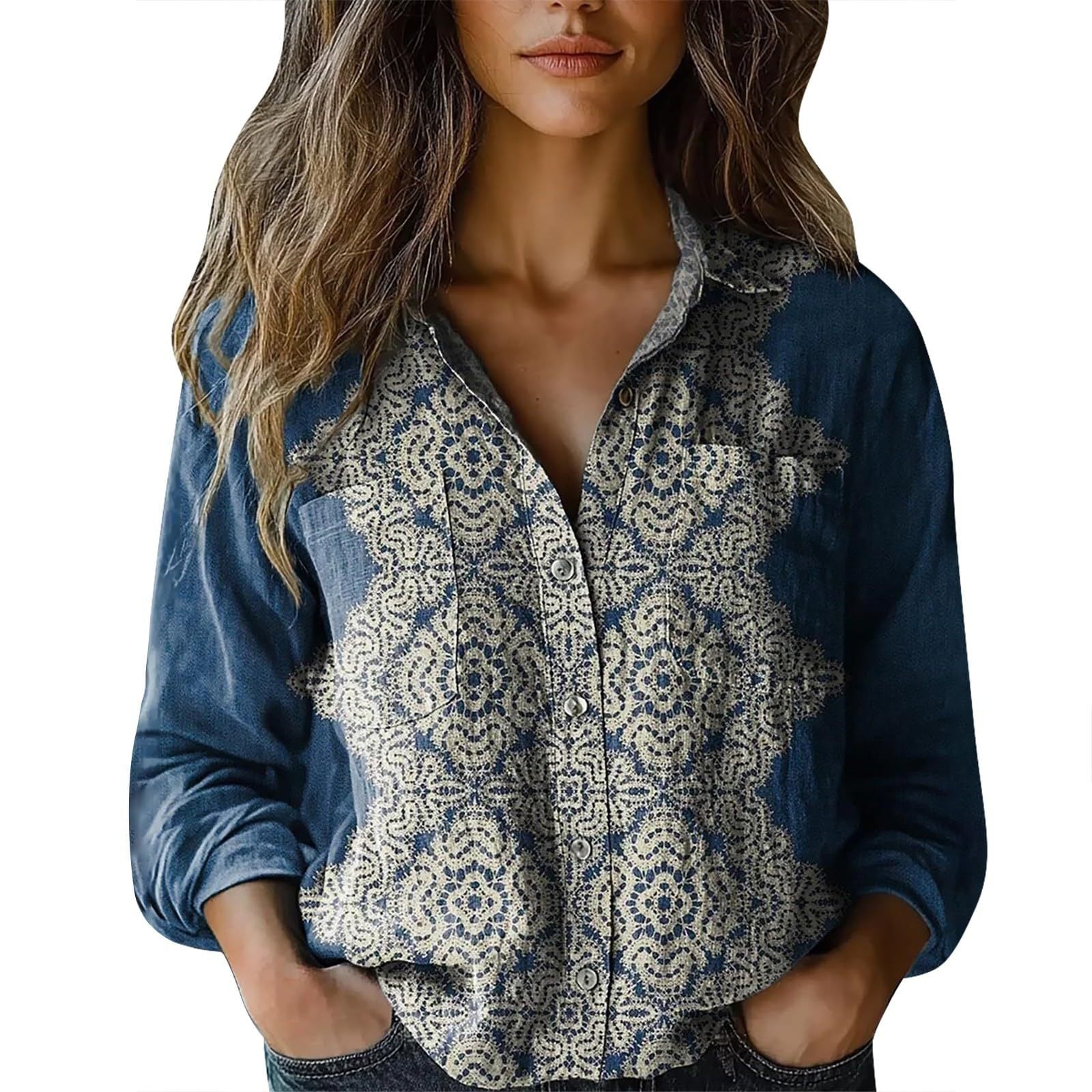 Women's shirt top V-neck printed shirt 082