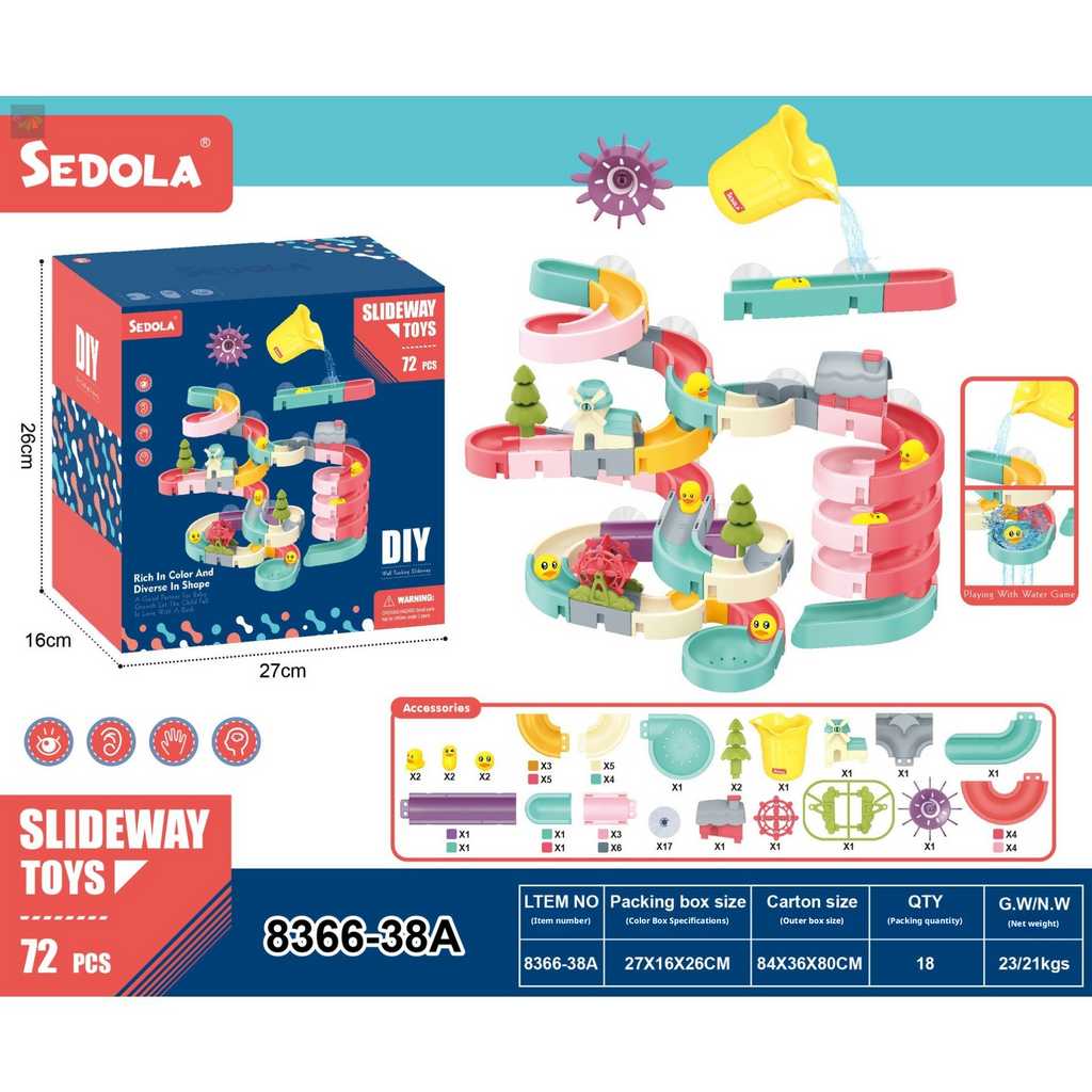 Assembling Track Ball Building Blocks Duckling Rotation Fun Baby Bathroom Water Play Slide Toy 192