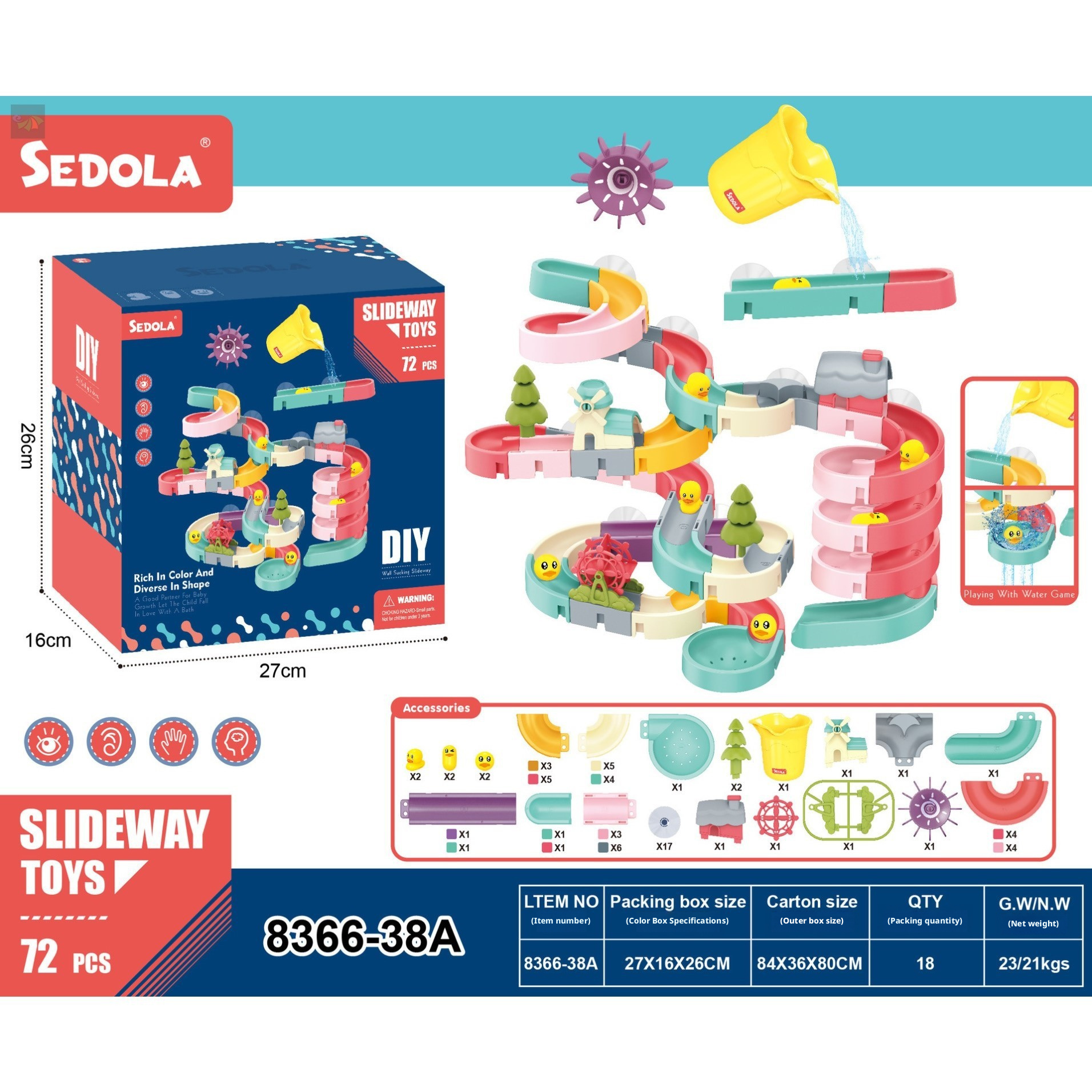 Assembling Track Ball Building Blocks Duckling Rotation Fun Baby Bathroom Water Play Slide Toy 192