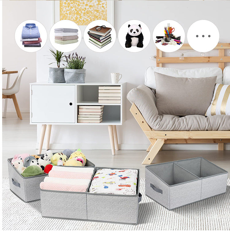 Foldable dormitory wardrobe organizer box for home use, cotton and linen fabric storage box 607