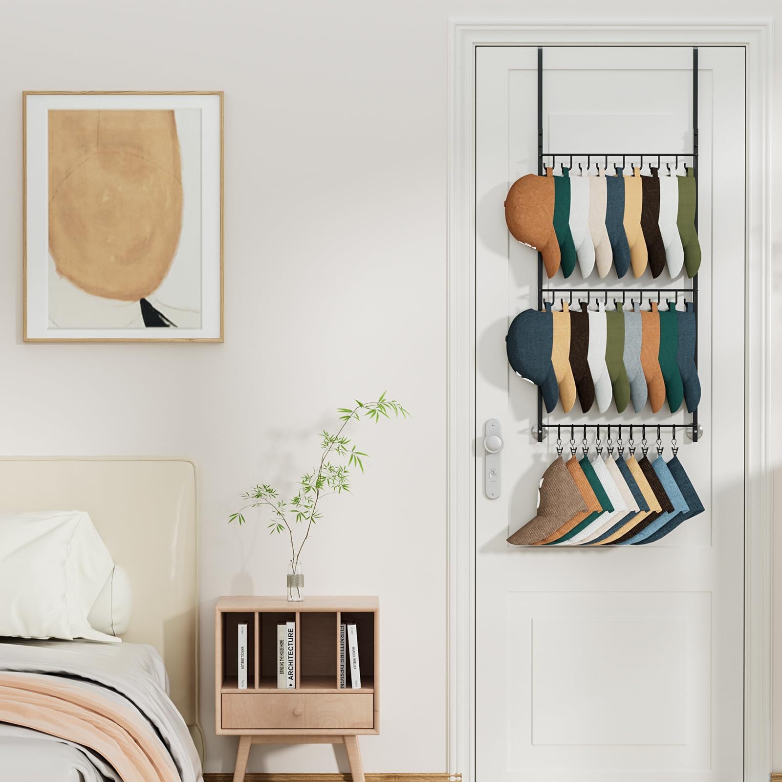 Behind-the-door tie and hat rack, wall-mounted hat rack, baseball cap storage rack, three-tier with clips 605