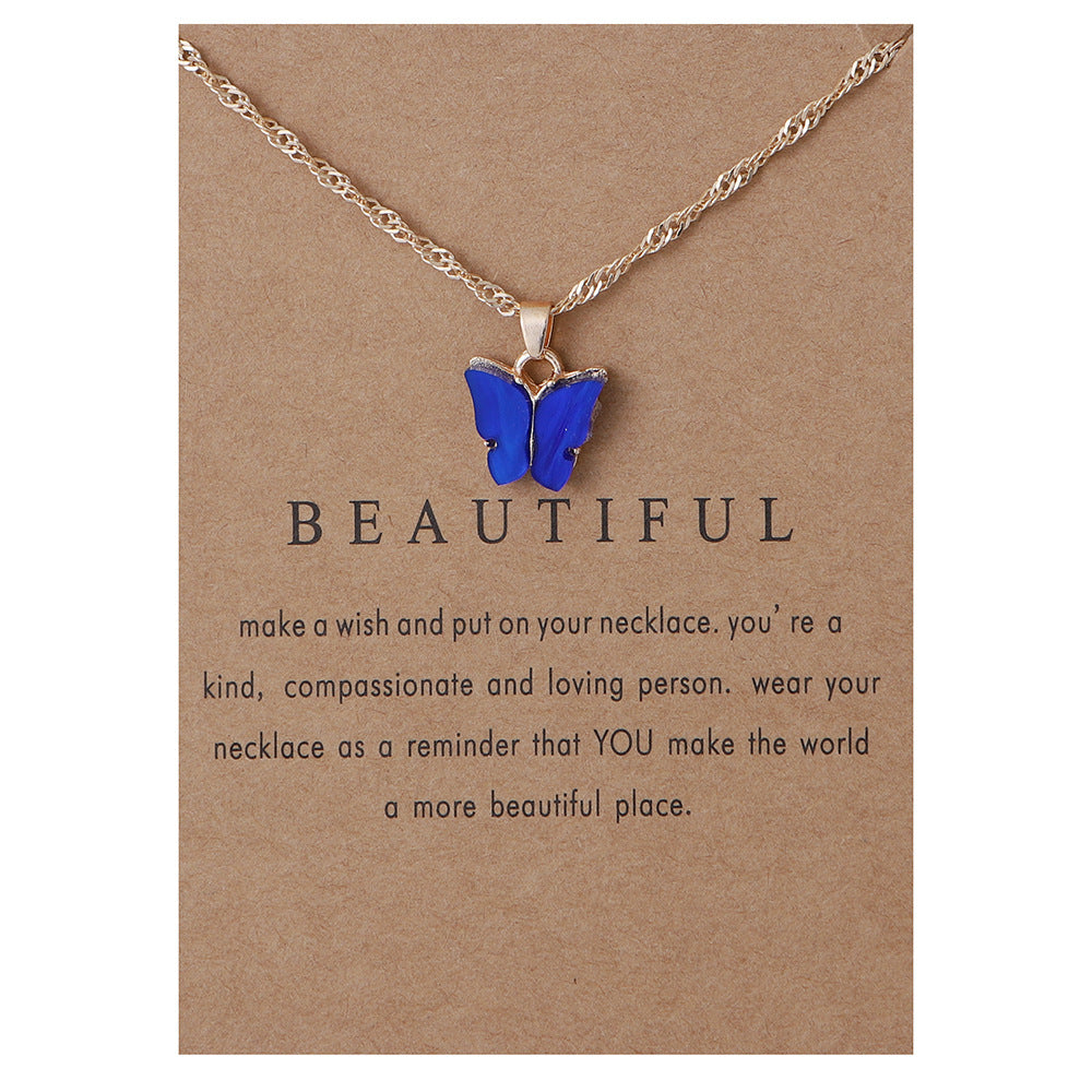 Acrylic butterfly pendant necklace collarbone chain accessory 296