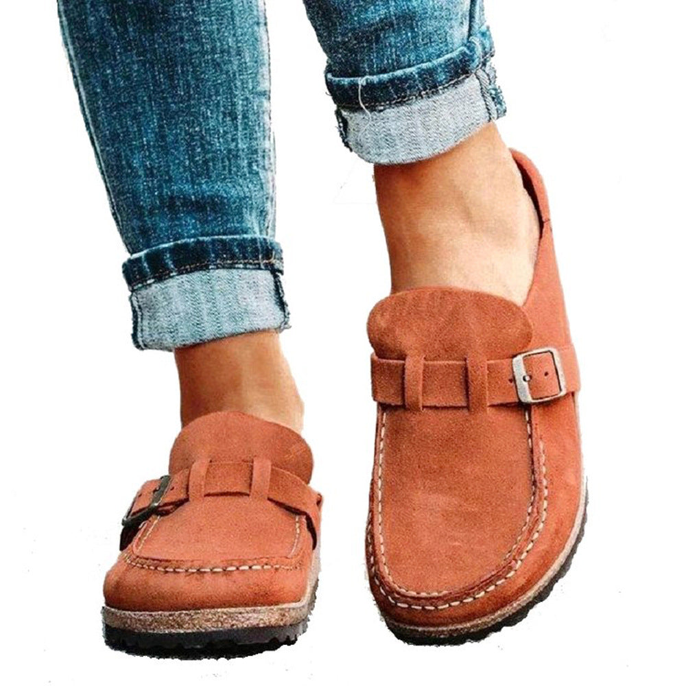 New summer British and Korean style closed-toe slip-on flat shoes with buckle and leather strap 493