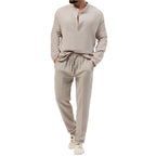 Men's solid color casual T-shirt long sleeved shirt long pants set 085