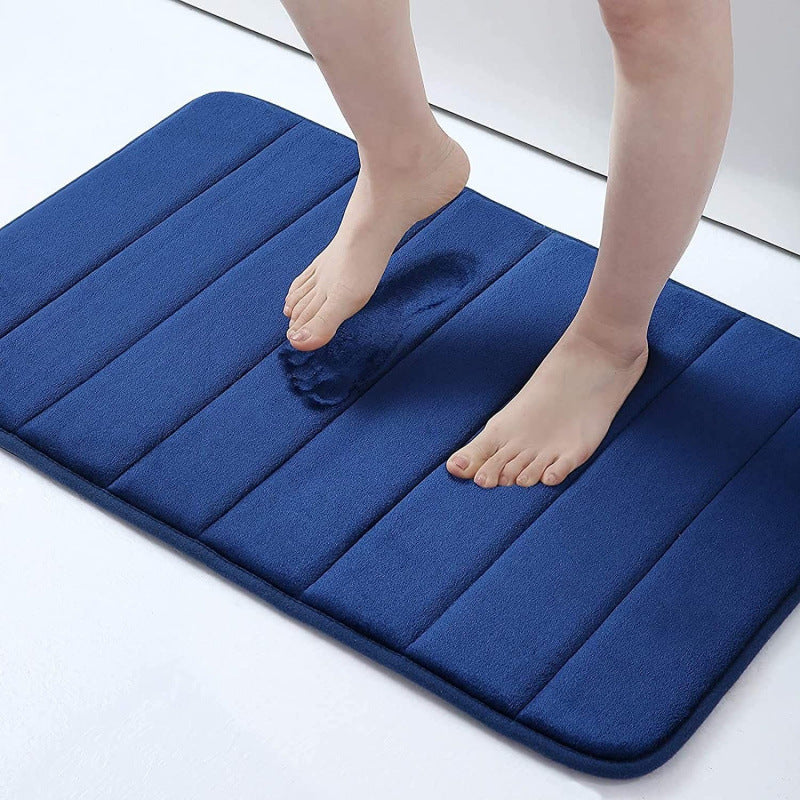 Striped seam coral fleece floor mat, anti slip and dirt resistant foot mat for bathroom and toilet 583
