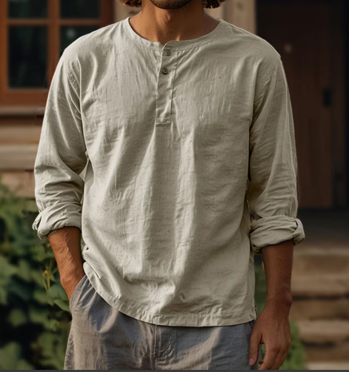 Retro American long sleeved round neck solid color shirt 084