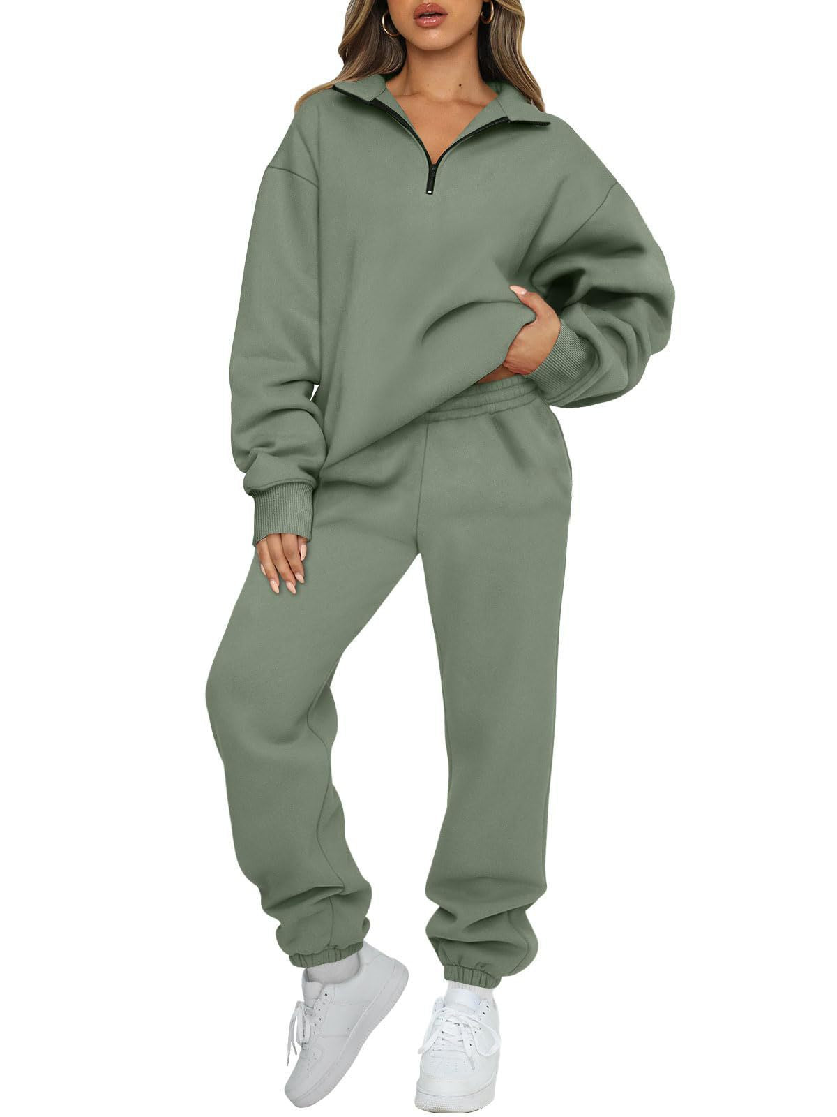 Women's Solid Color Pocketless Sweatshirt and Pants Tracksuit 480