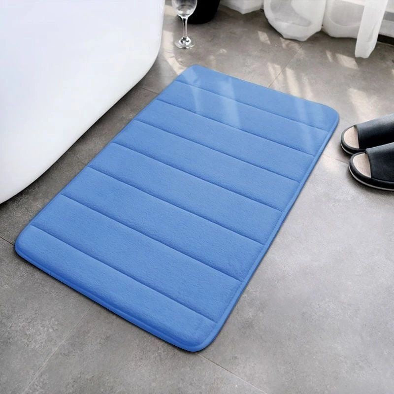 Striped seam coral fleece floor mat, anti slip and dirt resistant foot mat for bathroom and toilet 583