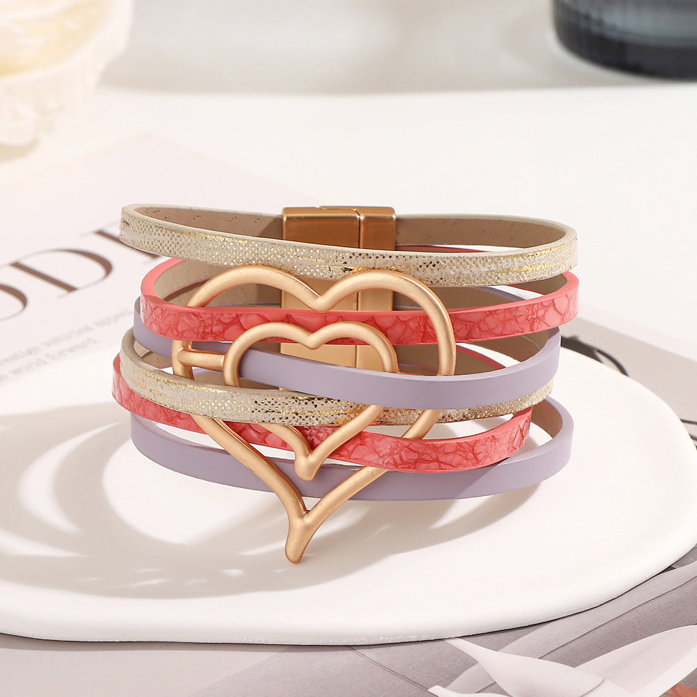 Bohemian hand woven leather bracelet, multi-layer PU bracelet 297