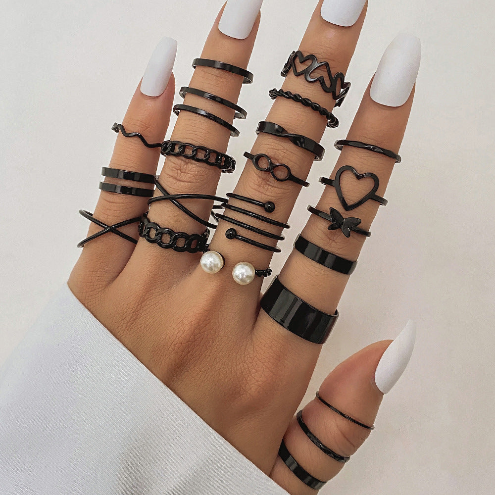 Electrophoretic Black Butterfly Diamond Set Ring Pearl Ring 289