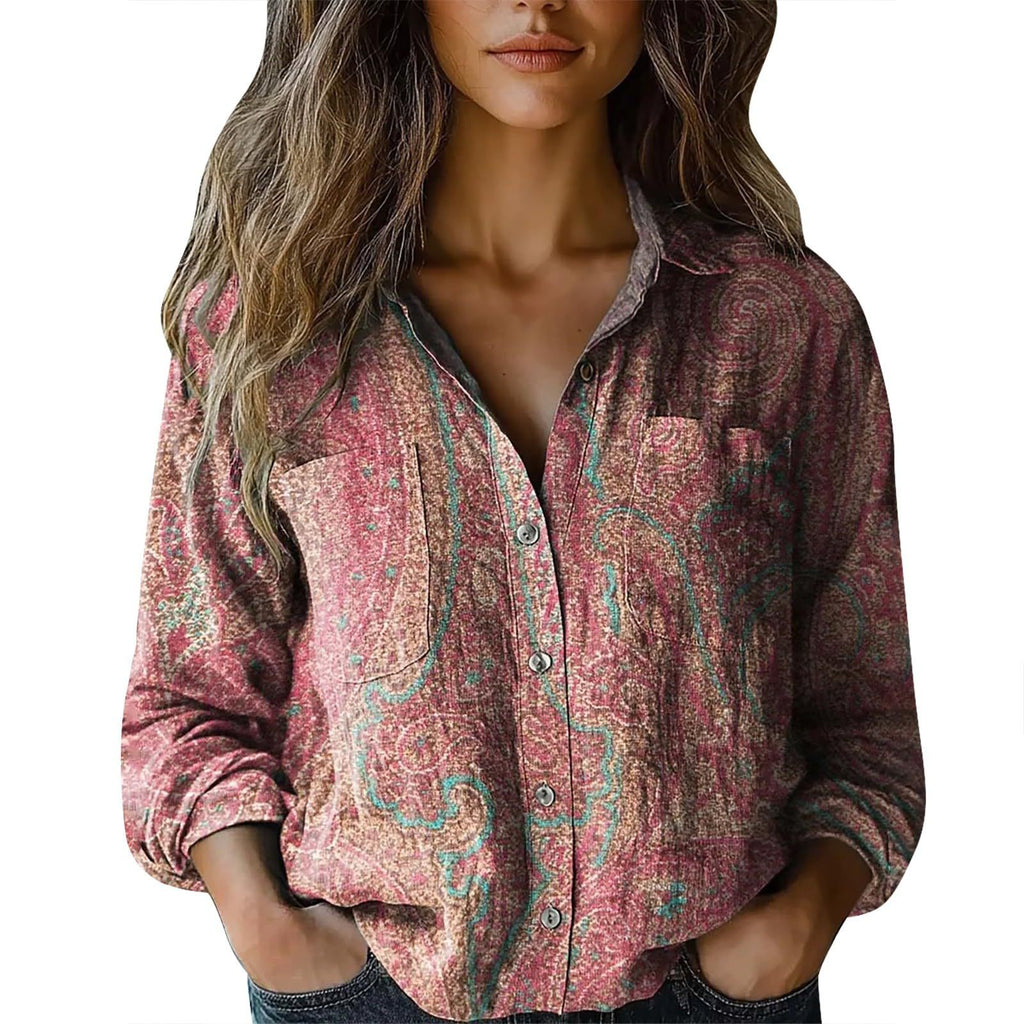 Women's shirt top V-neck printed shirt 082
