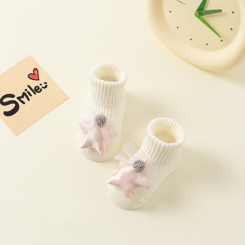 Newborn baby A-type cotton adhesive anti slip cartoon floor socks 075