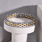 Minimalist men's wide face stainless steel strap gold bracelet 250