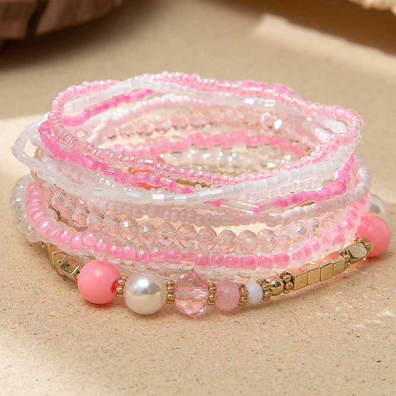 Bohemian Rice Bead Bracelet Ins Design Sense Handmade Contrast Stacked Bracelet Set 278