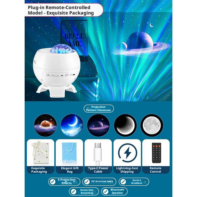 Ten thousand Mars overhead projection lights, Northern Lights atmosphere, romantic atmosphere, bedroom with stars all over the sky 543