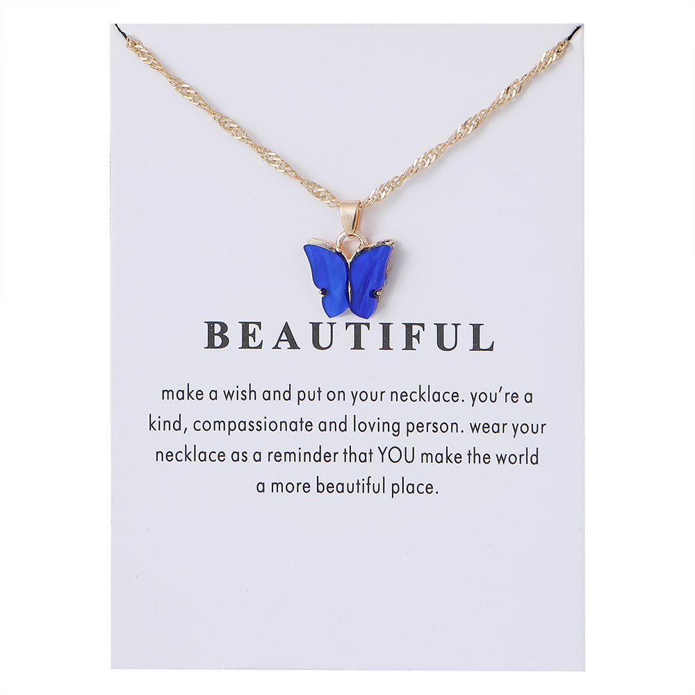 Acrylic butterfly pendant necklace collarbone chain accessory 296
