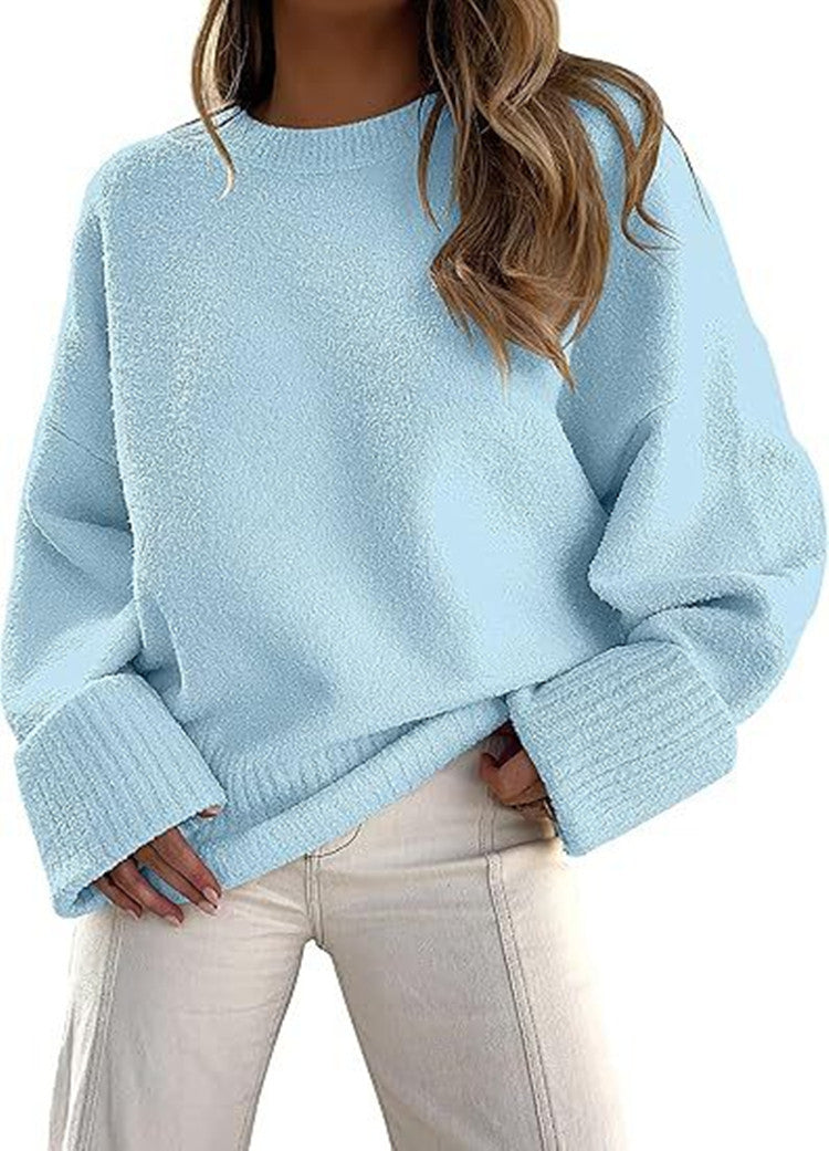 New autumn/winter versatile women's round neck long-sleeved plush thick warm sweater476