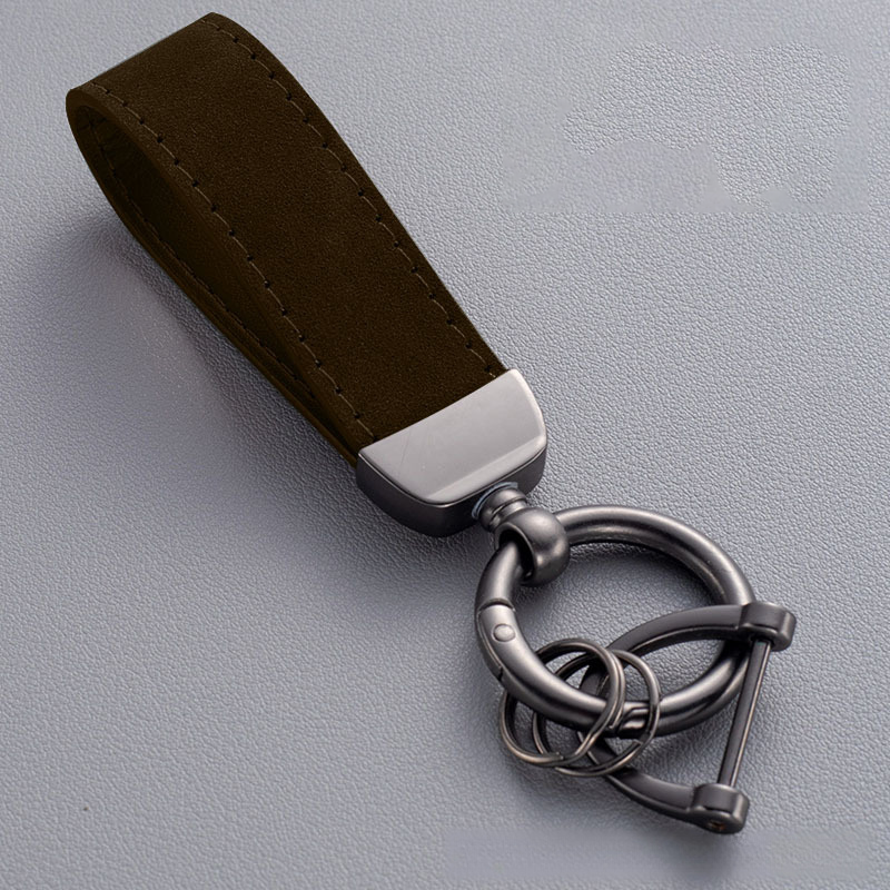 Leather rope keychain ring, suede car keychain, metal keychain, horseshoe buckle 399