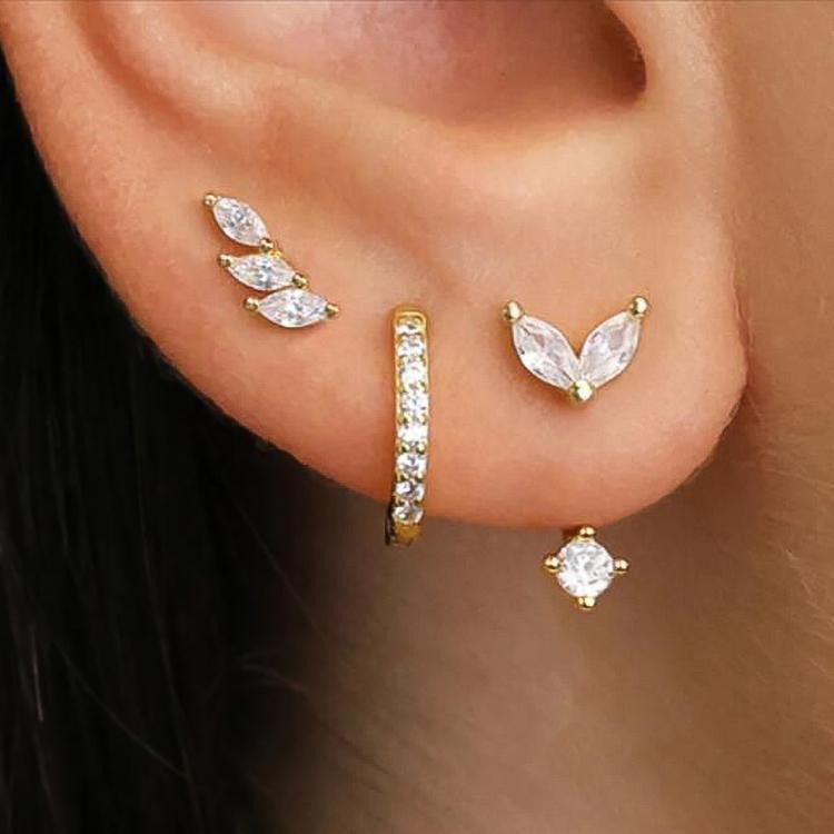 Inlaid zircon copper ear buckle creative temperament zirconia twist buckle earring set 3-piece set 277