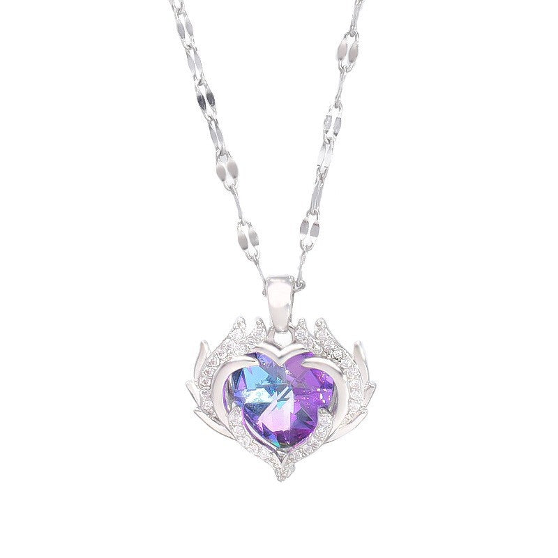 Ocean Heart Necklace Women's Love shaped Crystal Pendant 299
