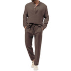 Men's solid color casual T-shirt long sleeved shirt long pants set 085