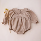 Imitation hemp floral baby girl crawling suit lace collar 095