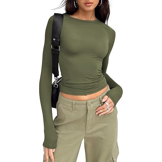 Women's base layer top, short-sleeved slim fit, long-sleeved basic round neck top, slim fit, milk silk women's clothing 458