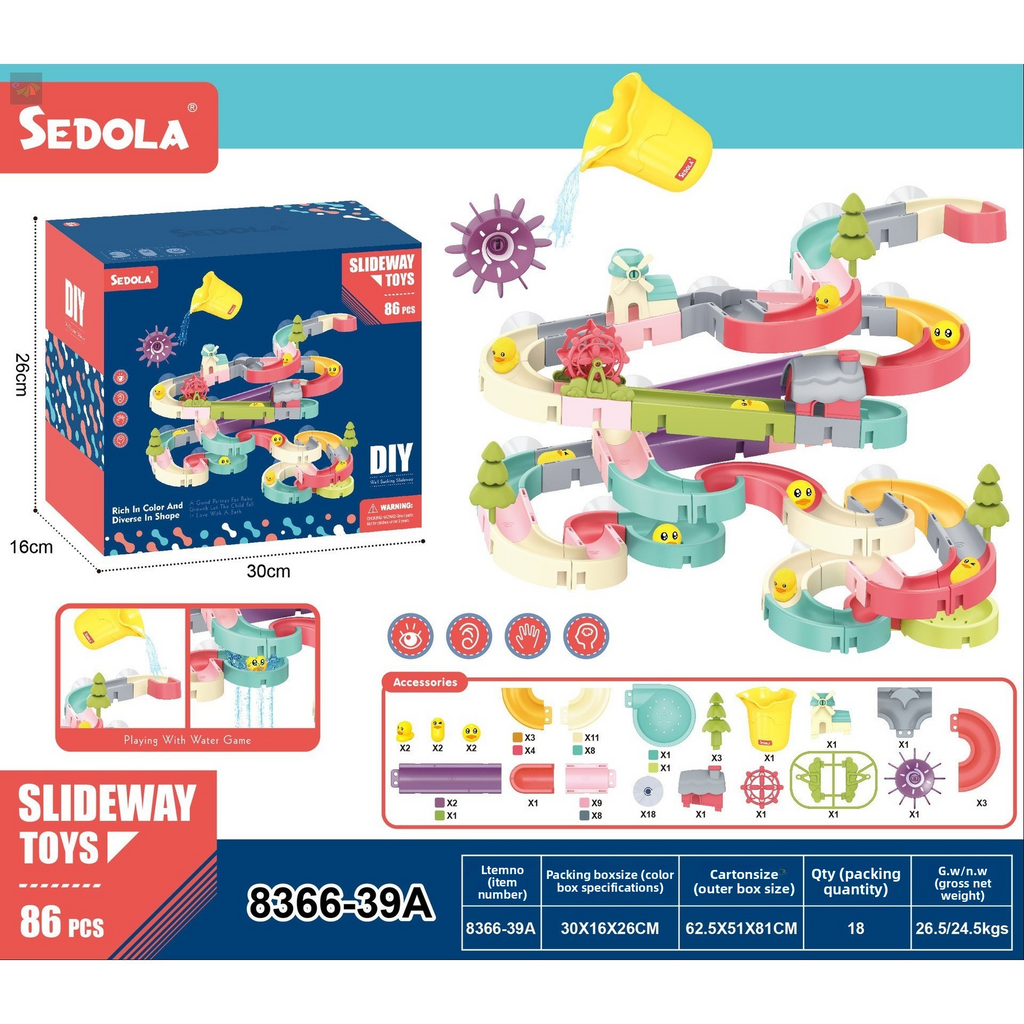 Assembling Track Ball Building Blocks Duckling Rotation Fun Baby Bathroom Water Play Slide Toy 192