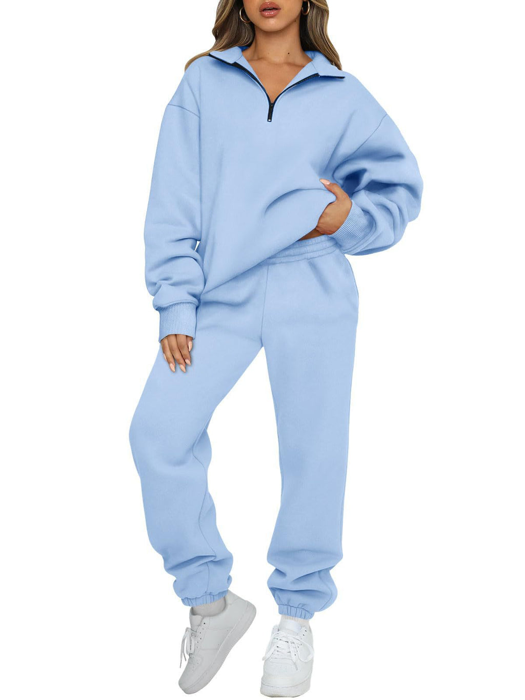 Women's Solid Color Pocketless Sweatshirt and Pants Tracksuit 480