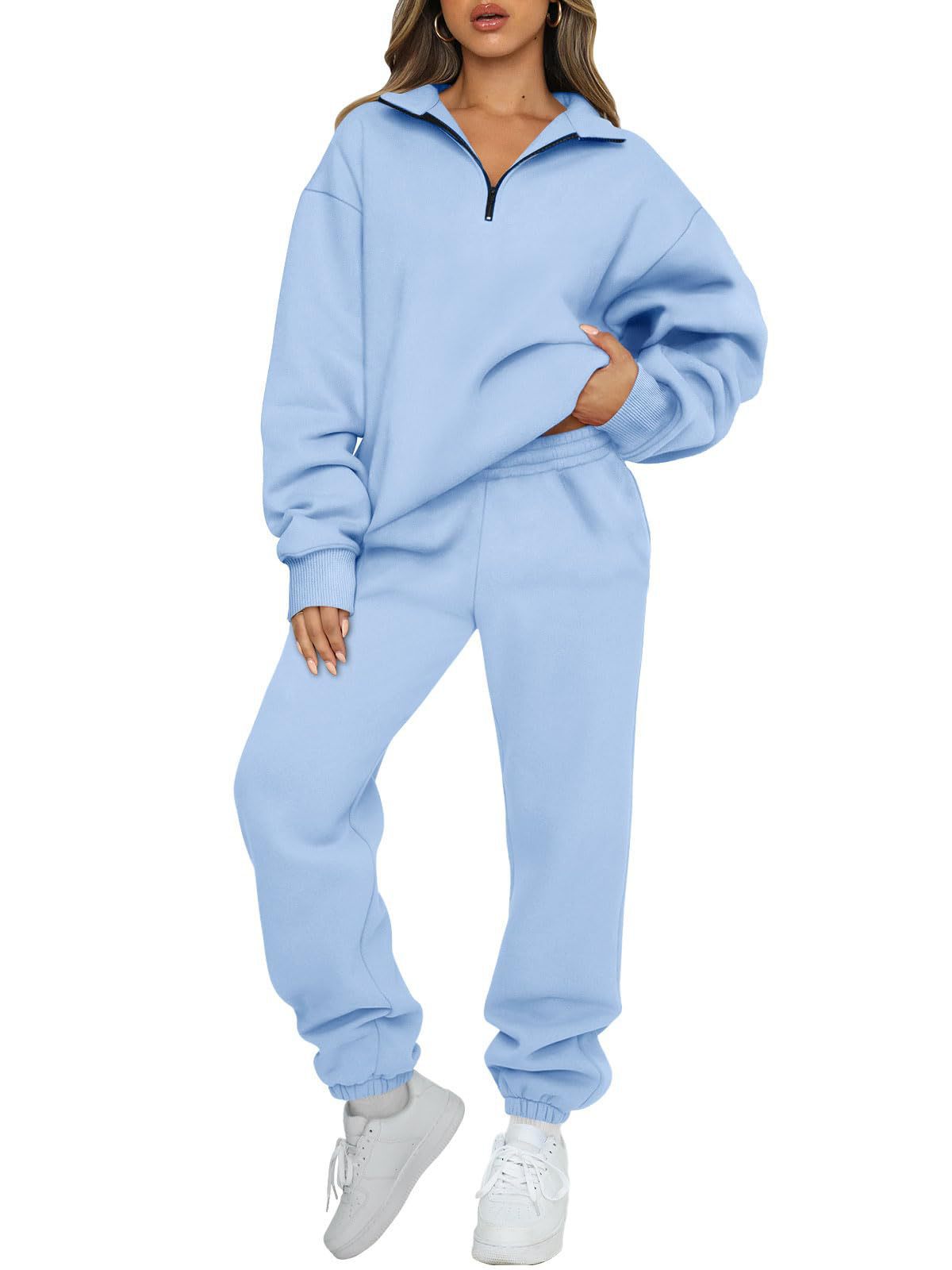 Women's Solid Color Pocketless Sweatshirt and Pants Tracksuit 480
