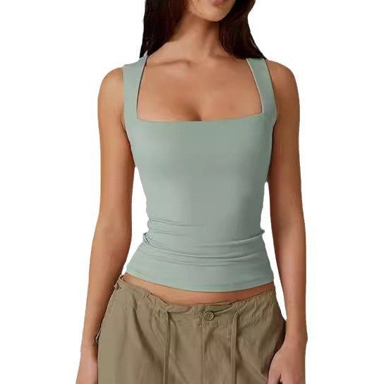 Women's Slim Fit Solid Color Vest Top with Square Neck 469