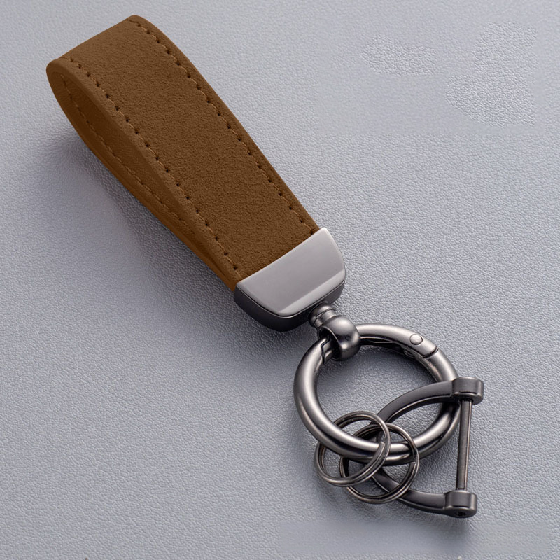 Leather rope keychain ring, suede car keychain, metal keychain, horseshoe buckle 399
