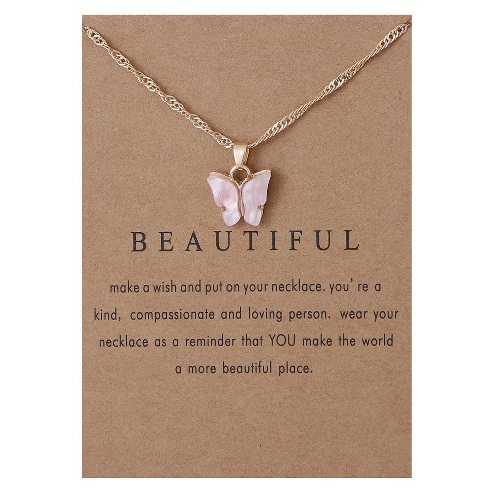 Acrylic butterfly pendant necklace collarbone chain accessory 296