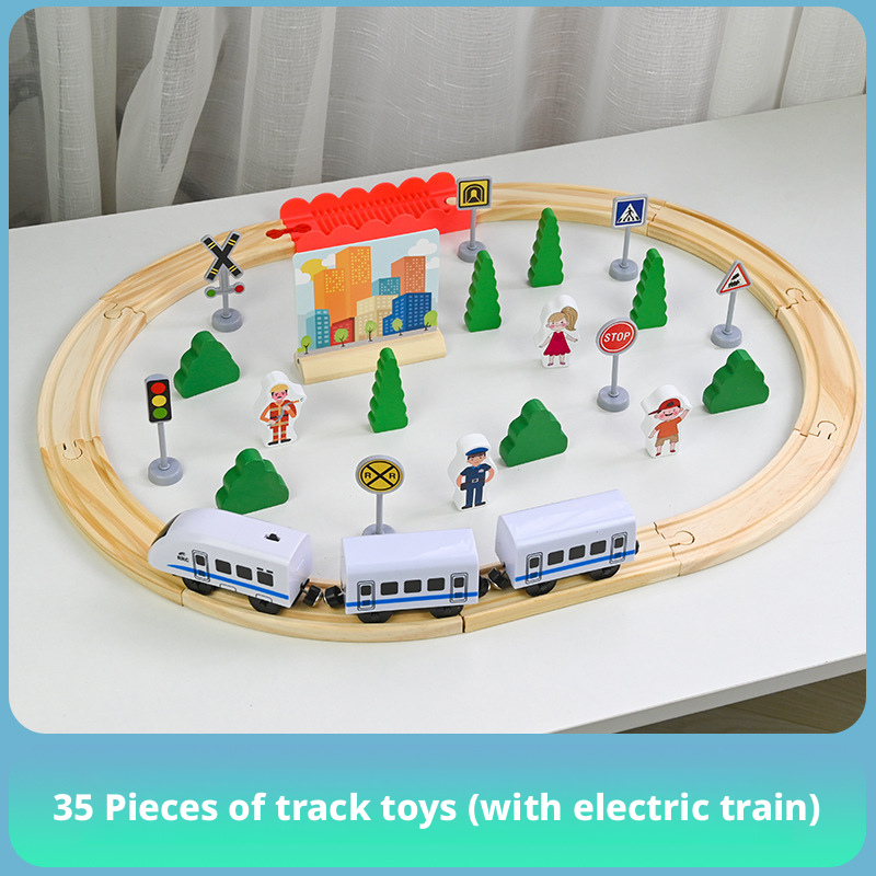 High speed rail wooden track car simulation electric train wooden small train toy package 206
