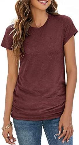 New Autumn Women's Solid Color Elastic Pullover Slim Fit Round Neck T-Shirt Short Sleeve 473