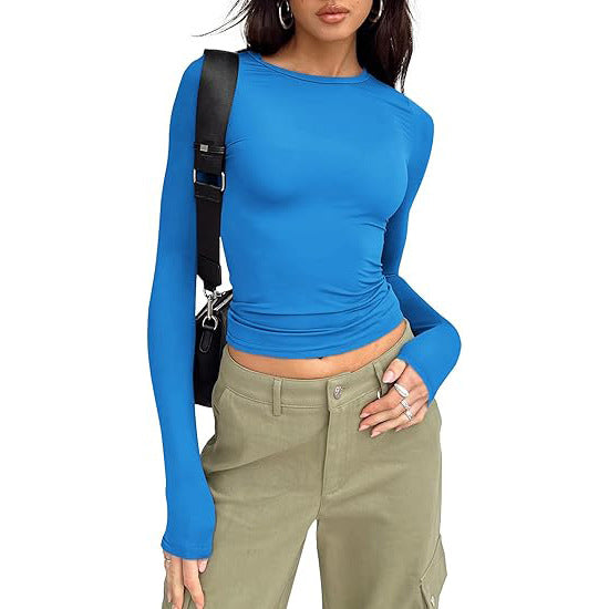 Women's base layer top, short-sleeved slim fit, long-sleeved basic round neck top, slim fit, milk silk women's clothing 458