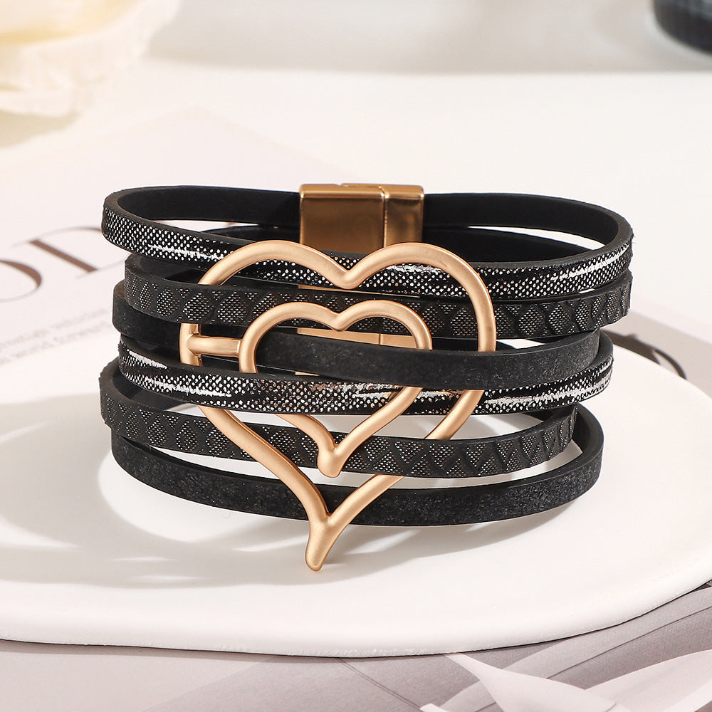 Bohemian hand woven leather bracelet, multi-layer PU bracelet 297